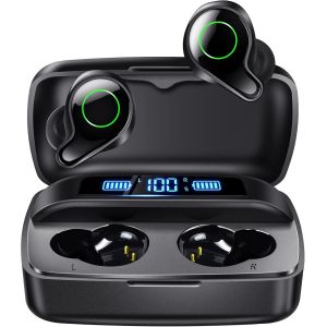 Écouteurs Sans Fil, Bluetooth 5.0 Intra Ecouteur 156H Playtime Stéréo Oreillette Avec Mic, Ipx7 Étanche Charge Rapide Casque [J138] - Neuf