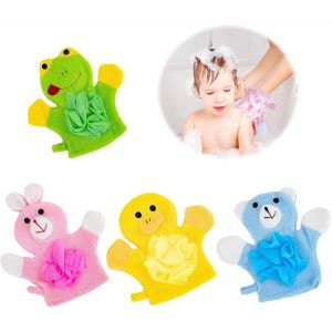 Kal-4 Pi&egrave;ces Gant De Toilette Bebe En Motif Animal, Gant Toilette Double Usage, Gant De Toilette Enfant De Dessin Anim&eacute;, Gants De Toilette Coton Pour Enfants, Pour Douches D'enfants (22 X 23 Cm) - Neuf