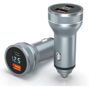 Kalanka-M&eacute;tal Double Port Usb C Led D&eacute;tecteur De Tension Affichage Chargeur De Voiture Prise Usb Type C Adaptateur Allume-Cigare Rapide 36 W Pd Chargeur De T&eacute;l&eacute;phone Rapide Qc3.0 Pour Iphone,Samsung, - Neuf