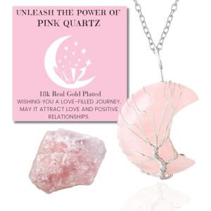 Eryi-Collier Bracelet En Pierre De Lune - Amour Lunaire - Fil Arbre De Vie Plaqué Platine/18 Carats Or Fait À La Main, Pendentifs En Forme De Lune/C?ur/Goutte D'eau En Cristal Naturel - Neuf