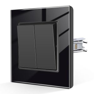 CHECARZHN--NO1-Interrupteur À Bascule Moderne Encastré - En Verre - Noir - Avec Borne Enfichable - 2 Compartiments 1 Voie - Noir - Neuf