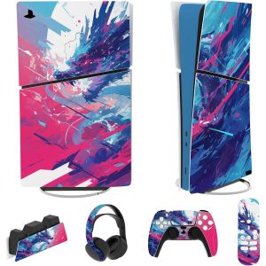 Eryi-Autocollant Protection Pour Ps5 Slim Console Accessoires,Sticker Skin Pour Ps5 Manette & Télécommande & Casque & Station De Charge,Digital Edition-Dragon Néon - Neuf