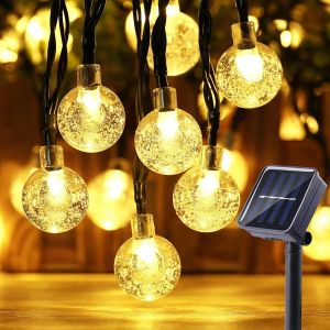 KAL-Guirlande Lumineuses Solaires Exterieur, 11M 60 Led Guirlande Lumineuse Solaire Étanche, 8 Modes Guirlande Solaire Exterieur Pour Jardin, Terrasse, Fêtes (Blanc Chaud) - Neuf