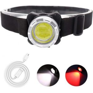 Lampe Frontale Rechargeable Cob Avec Lumière Blanche/Rouge, 3 Modes D'éclairage, Étanche Ipx6, Idéale Pour Le Camping, La Course À Pied, La Pêche Et Le Cyclisme. - Neuf