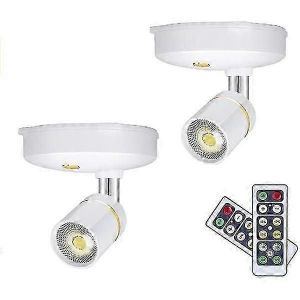 2 Spots Sans Fil Alimentés Par Batterie Mini Lumière D'accentuation Spot Led D'intérieur Dimmable Avec Télécommande - Neuf