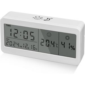 Réveil Numérique,Reveil Matin a Piles avec Grand écran LCD,Reveil Digital pour Voyage Chambre Bureau,Horloge Numérique avec Date,Température,Humidité,Snooze,Rétroéclairage (Blanc) - Neuf