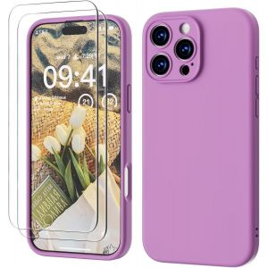 3 en 1 iPhone 16 Pro Max Coque Silicone Liquide 6.9"" avec 2 Verre Tremp&eacute;, &Eacute;tui Protection Pr&eacute;cise de Cam&eacute;ra [R&eacute;sistant aux Rayures] Antid&eacute;rapant iPhone 16 Pro Max Case, Taro Violet - Neuf