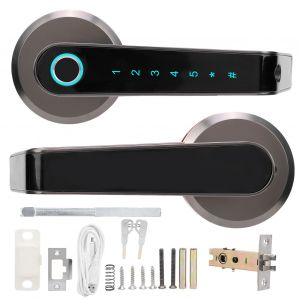 Serrure a poignee intelligente, mot de passe par empreinte digitale, Bluetooth, application, deverrouillage par cle, chargement d'urgence USB - Neuf