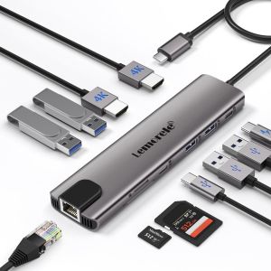 KALANKA-Dock Station d'accueil USB C avec Double HDMI,11-en-1 Adaptateur Hub USB-C vers Gigabit Ethernet,2 HDMI,4 USB 3.0/2.0,USB-C Data,100W PD,SD/TF pour Ordinateur Portable - Neuf