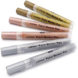 Lot de 6 stylos acryliques &eacute;tanches pour pierres - Or rose, or et argent m&eacute;tallis&eacute; - Marqueurs permanents pour bois, verre, papier, c&eacute;ramique, toile, cuir, scrapbooking - Neuf