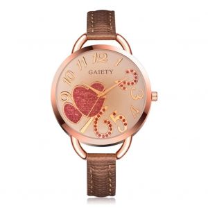 Gaiety Lady Mode Rose Amour Coeur Motif Pu Bande Analogique Quartz Montre (Marron) - Neuf