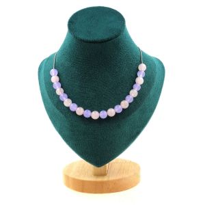 Collier 20 Perles Quartz Rose + Calc&eacute;doine Lavande 8 Mm Chaine En Collier Femmes, Hommes. Taille Personnalisable. - Neuf
