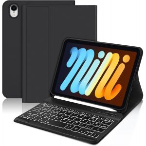 Étui Clavier Pour Ipad Mini 6 8.3"" - Azerty Clavier Rétro-Éclairé Détachable Pour Ipad Mini 6 8.3"", Noir - Neuf