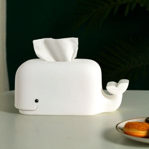 Boîte à mouchoirs en silicone blanche, boîte de rangement pour mouchoirs baleine avec support pour téléphone portable, distributeur de mouchoirs anti-chute, organisateur de serviettes de dessin animé - Neuf