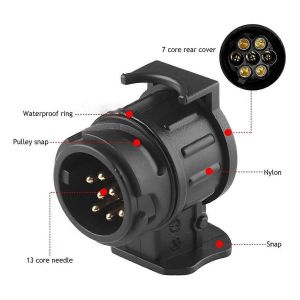 Adaptateur de prise 13 à 7 broches Connecteur de remorque Barre de remorquage 12V Remorquage Fiches étanches Adaptateur de prise Protéger - Neuf