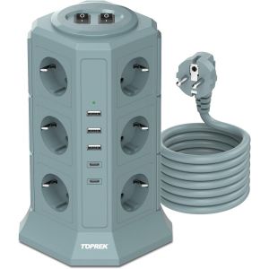 Multiprise avec 2 Interrupteur, 12 Prises Multiprise Electrique avec 3 USB A & 2 USB C, 4000W/16A, Multiprise Parafoudre et 2M C&acirc;ble la Maison et au Bureau (Noir) - Neuf