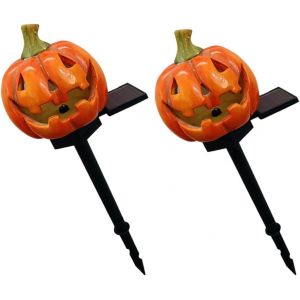 Asfasfq-2 Pièces Lanterne De Citrouille Solaire Décor D'halloween Décorations Extérieures D'halloween Lumières Solaires Lumières De Cour Citrouille D'halloween Lumière De Jardin Solaire - Neuf
