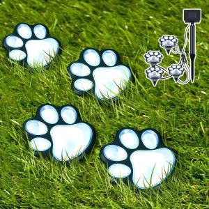 Extérieur Led Lampe De Décoration Solaire Patte (Ensemble De 4) Lumières Solaires De Patte D'animal De Chat De Chien Pour Patio, Cour, Passerelle, Jardin, Chemin, Pelouse (Patte Solaire) - Neuf