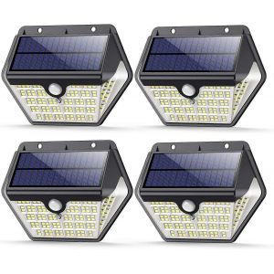Lampe solaire d'ext&eacute;rieur sans fil, lot de 4, 150 LED, batterie 2000 mAh, 1200 lm - Neuf