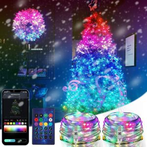 JGD-Lot de 2 guirlandes lumineuses LED RVB de 10 m - Contr&ocirc;le de l'application Bluetooth - Synchronisation de la musique - USB - Pour &eacute;clairage de No&euml;l, ext&eacute;rieur et int&eacute;rieur - D&eacute;coration de f&ecirc;te - Neuf