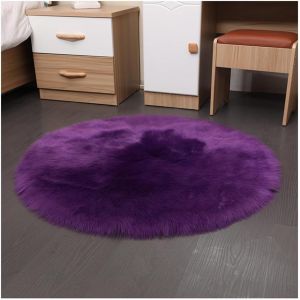 Sjzg-Tapis Rond En Fausse Peau De Mouton - 30 X 30 Cm - Violet - Moelleux - Poils Longs - Imitation Laine - Antid&eacute;rapant - Lavable - D&eacute;coration D'int&eacute;rieur - Neuf