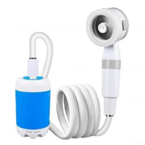 Pompe de douche portable rechargeable pour le camping et les activites de plein air. Pommeau de douche et cable de chargement USB inclus. - Neuf