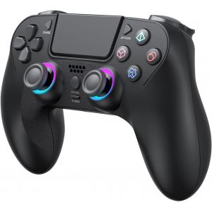 Manette Sans Fil Pour Ps4,Manette De Jeu Compatible Avec Ps4/Slim/Pro/Pc,Joystick Gamepad Avec Led Rgb/Double Vibration/6 Axes Gyro Sensor/950 Mah Batterie/Touchpanel/Ext/Audio Jack,Contrôle Préci - Neuf