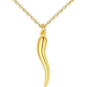 Trahoo-Collier Pendentif Corne Italienne Piment De 30/51 Mm Hauteur Avec Chaîne Ajustable De 45/50 + 5 Cm Bijoux Homme Acier Inox/Plaqué Or Porte Bonheur - Neuf