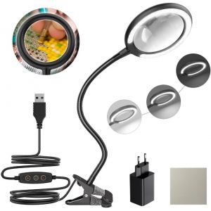 JEXNOVASHOP-Lampe loupe LED 3X lumière du Jour, loupe à Pince avec 5 réglages de lumière réglables pour la Lecture, Les Personnes âgées, Les Loisirs, l'artisanat - Neuf