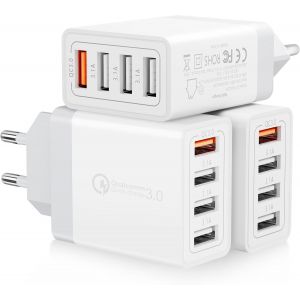 JGD-Lot de 3 Chargeur USB, 33W Prise USB Multiple 4 Ports Prise Chargeur Rapide Multiprise Adaptateur Secteur pour iPhone 14 13 12 11 Pro Max X XS XR 8 7, iPad, Samsung Galaxy A55 A33 A15 S20 S10 S9 - Neuf