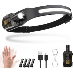 Lampe Frontale Led Ultra Puissante,2000 Lumens Zoomable 230&deg; Lampe Torche,1500 Mah Lumi&egrave;re Uv Capteur De Mouvement Frontale Led,Magn&eacute;tique Amovible &Eacute;tanche Ipx5,Pour P&ecirc;che,Camping Accessoires - Neuf