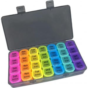 KALANKA-Pilulier Semainier 7 Jours 28 Compartiments 4 FoisPiluliers Medicaments,de Grande Capacite pour Poche ou Poche de Pantalon, Rangement Grande capacit&eacute;Ouverture facile | Ideal Voyage pour Vitam - Neuf