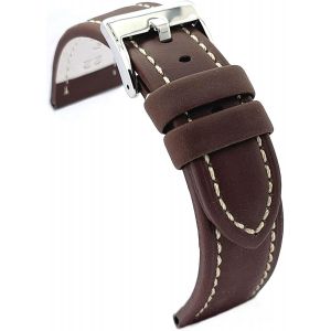 Kal-Bracelet Cuir De Veau Huilé Avec Couture Blanche U2013 Style Sportif U2013 Pour Montre Robuste U2013 Tailles 18mm 20mm 22mm 24mm 26mm U2013 Noir, Marron, Bleu Ou Rouge 377 - Neuf
