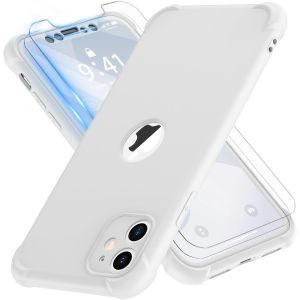 Brs-Coque Silicone Pour Iphone 11 Avec 2 Pièces Verre Trempé Protection Écran,2 En 1 Antichoc Souple Tpu Rigide Pc Housse De Protection Etui Pour Iphone 11 Case 6.1"" Blanc - Neuf