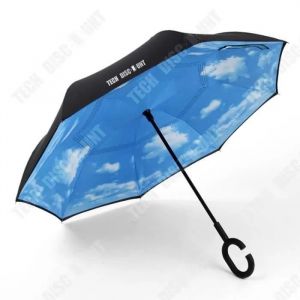 Parapluie - Td® - Inversé - Bleu Ciel Et Nuage Blanc - Mains Libres - Double Couche - Neuf