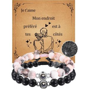 Eryi-Bracelet Couple Amoureux Pour 2 Cadeau Couple Bracelet Aimanté 2 Pcs Cadeau Pour Son Copain Mari Épouse Amie - Neuf