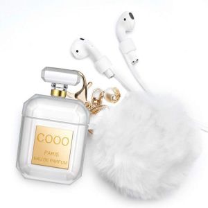 Étui AirPods 3 mignon avec porte-clés et boule de fourrure parfumée, coque en silicone souple et résistante aux chocs pour filles et femmes ¿ Doré - Neuf