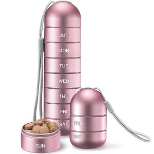 Organisateur De Pilules Hebdomadaire Résistant À L'humidité En Métal,Empilable En Alliage D'aluminium Bpa Sans Bpa 7 Jours Rose - Neuf