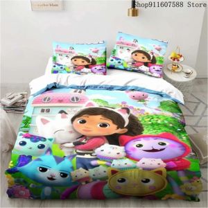Parure De Lit Maison De Poupée Gabby's Kawaii, Ensemble De Lit Simple Double, Decoration D'intérieur Pour Filles Et Enfants, Ensemble De Housse De Couette Avec Chat Mignon De Dessin Anime - Neuf