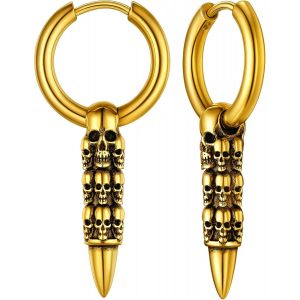 Boucle D'oreille Tete De Mort Clou D Oreille Cr&acirc;ne Homme Punk Gar&ccedil;on Femme Pendentif Fant&ocirc;me Acier Cr&eacute;ole Fille[Argent/Dor&eacute;/Noir-Celtique] Bijoux Cadeau Halloween Mariage No&euml;l - Neuf