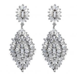 Boucle D'oreille De Luxe En Placage De Platine Europestyle Goutte D'oreille En Cuivre Zircon Enti&egrave;rement Orn&eacute;e De Bijoux - Neuf