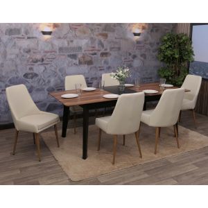 Lot de 6 chaises de salle &agrave; manger HWC-O27, chaise de cuisine rembourr&eacute;e Chaise, tissu/textile (280g/m&sup2;) m&eacute;talbeige - Neuf