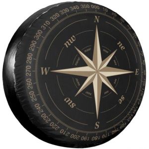 Mevronisshop-Housse De Roue De Secours, Motif De Boussole, Protection Universelle &Eacute;tanche Pour Jante, Adapt&eacute;e Aux Suv, Camping-Cars, Remorques, Accessoires De Roue Pour Voiture (24-27 Pouces) - Neuf
