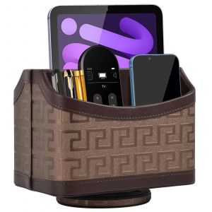Support de télécommande en cuir PU (rayé), boîtier de télécommande TV rotatif à 360°, boîte de rangement de bureau, stylo, livres, téléphone, boîte de rangement de télécommande - Neuf