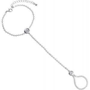 Eryi-Parure De Main Pour Femme Et Jeune Fille, Bracelet De Main Avec Bague Sertie De Pierres En Zircons, Bague Et Bracelet Esclave Pour Femme, Bijoux De Main Bohème Avec Pierres - Neuf