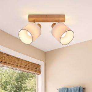 KAL-Plafonnier Spot De Plafond 2 Spots Bois Éclairage De Plafond E14 Luminaire Applique Murale Rétro Pour Chambre Salon Cuisine Salle À Manger (Sans Ampoules) - Neuf