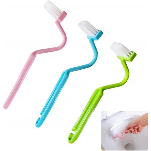 Brosse Toilettes,3 Pièces Brosse WC Incurvée,Brosse Toilette WC Rebord de NettoCourbé,pour Nettoyer Les Coins des Toilettes,Nettoen Profondeur - Neuf