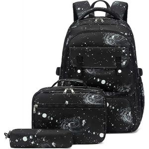 Sac A Dos Galaxy Pour Garcons, Cartables Pour Adolescents, Sac A Dos Pour Enfants Avec Boite A Lunch Et Trousse - Neuf