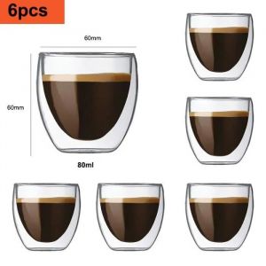 Tasse À Café/Expresso - Verre - Set De 6 - 80ml - Double Paroi - Contemporain - Neuf