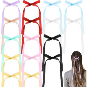 Lbgwp60-Lot De 16 N?uds À Cheveux En Satin Doux Et Soyeux Avec Longs Pompons - Barrettes En Métal Antidérapantes Pour Queue De Cheval - Barrettes Élégantes Pour Fête, Mariage, Noël, Anniversaire - Neuf